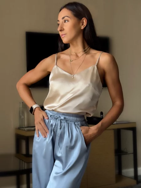 Silk blue wide legs pants
